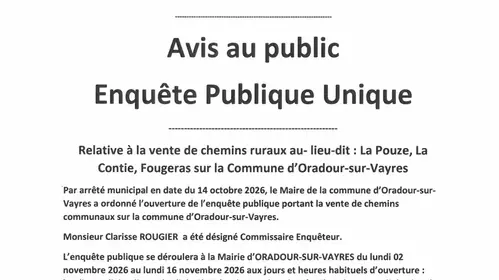 Avis au Public - Enquête Publique Unique